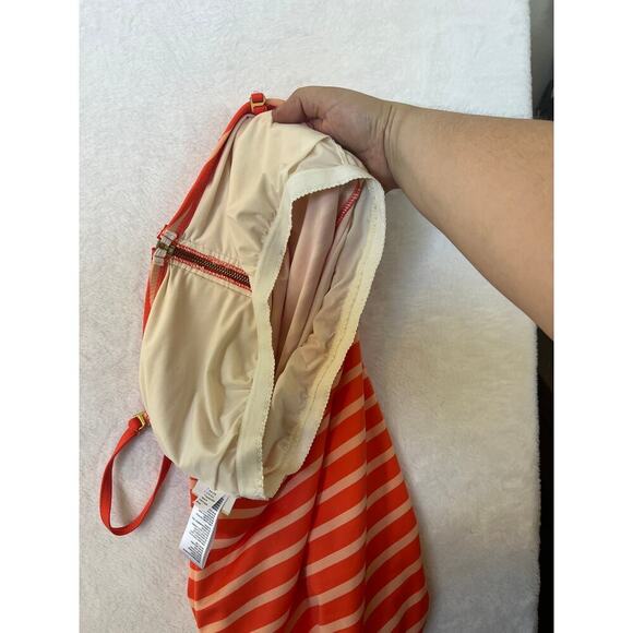 Michael Michael Kors Coral Striped Strapless ZipUp One Piece Swim Sz 8 Hamptons - Picture 10 of 10
